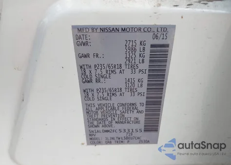 2015 Infiniti Qx60 from USA, damaged, VIN 5N1AL0MM2FC533155